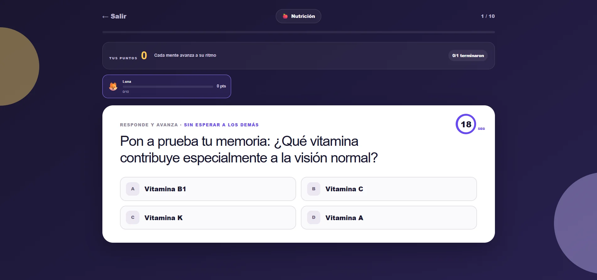 Retomente: vista del juego