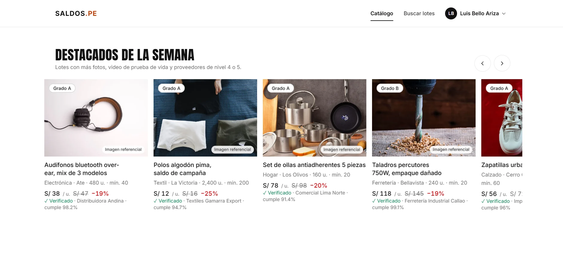 Saldos.pe: vista del marketplace